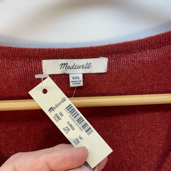 Madewell Red Merino Wool Ruffle Stitch Play Pullover Sweater Size 2XL NWT - Picture 2 of 8